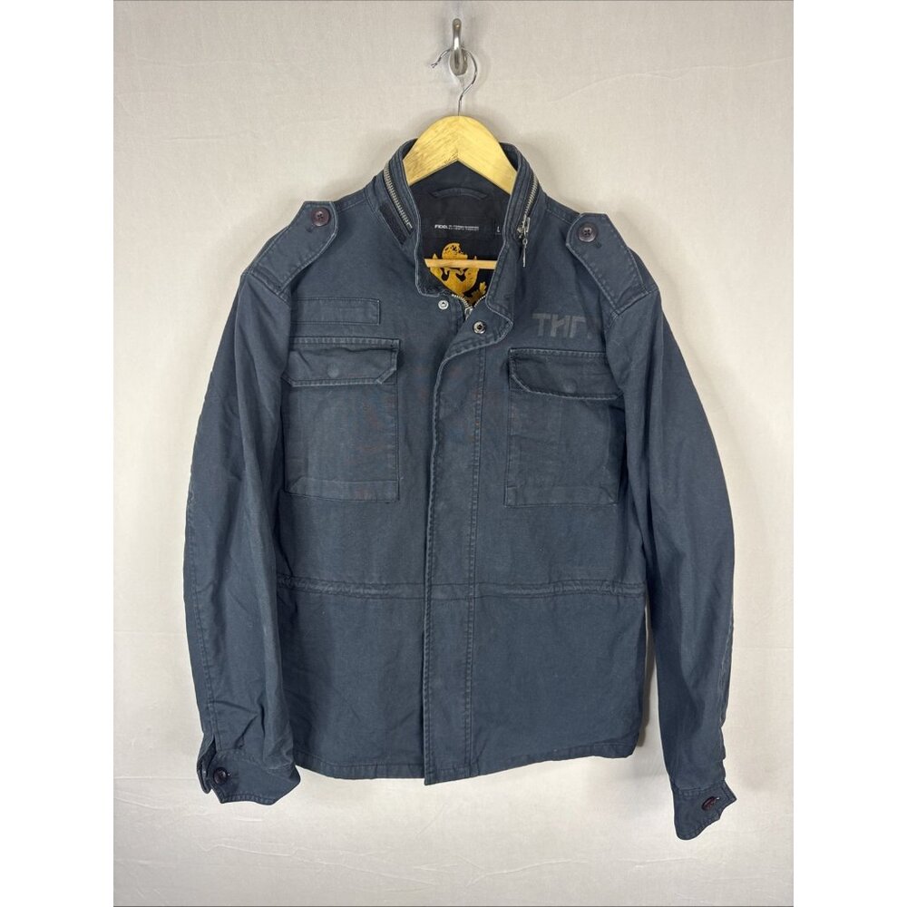 Fidel Clothing Co Military Field Jacket Black Cotton Full Zip Epaulets Men L